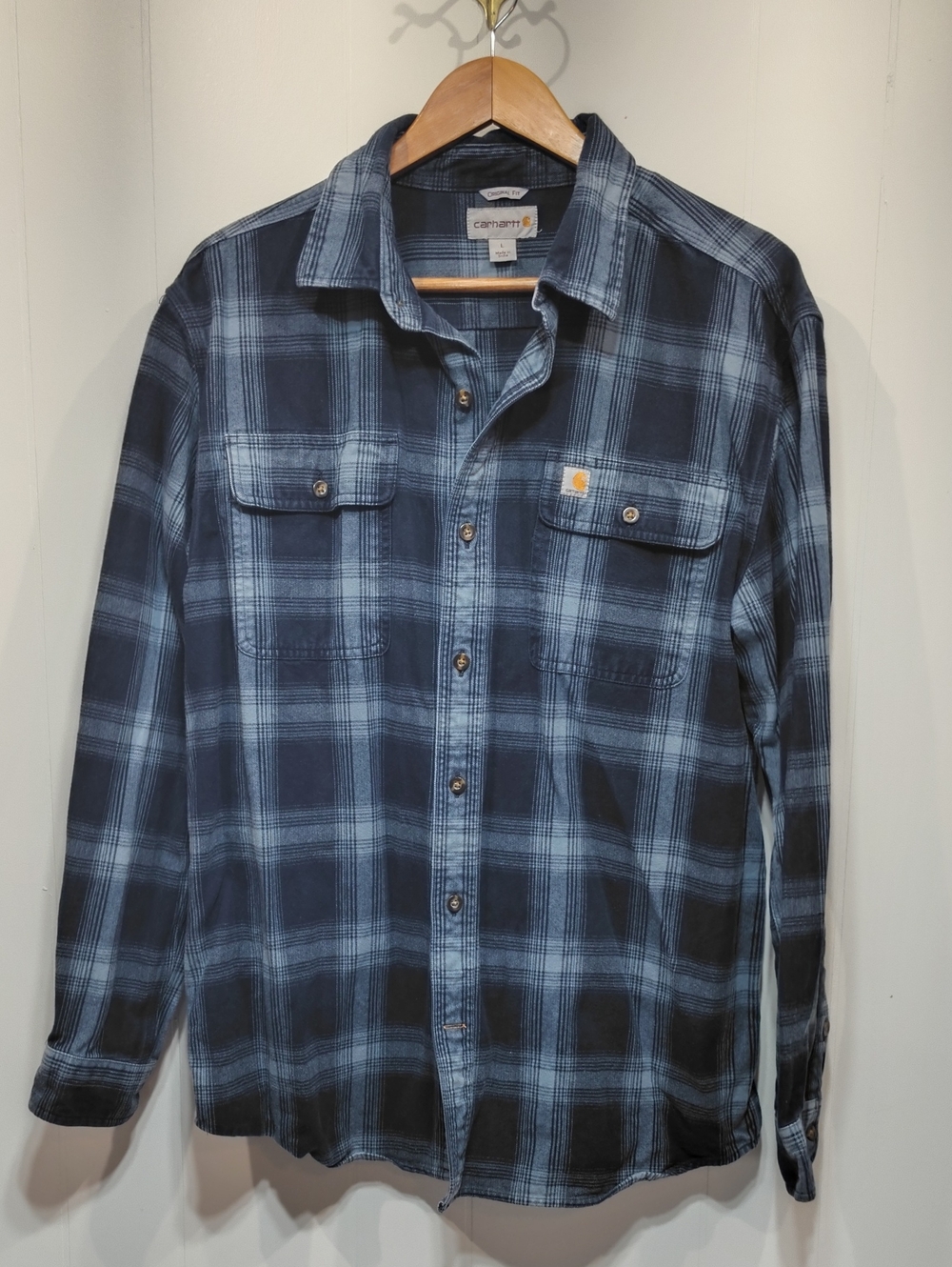 Carhartt Plaid Button Up Flannel Shirt Blue Size Large